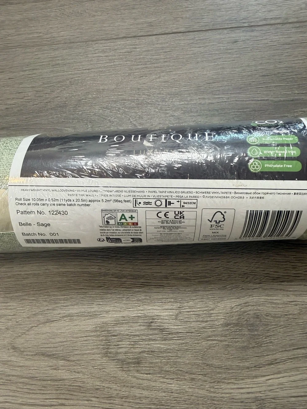 New! 1 Roll Belle Sage Wallpaper by Graham & Brown, Botanical Vine- Metallic